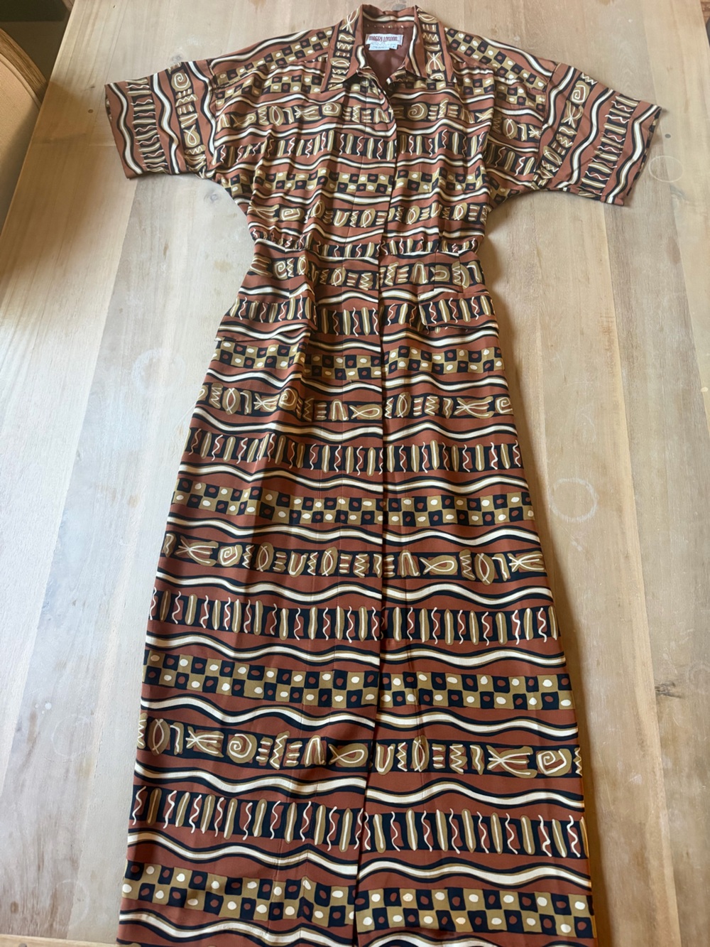 Maggy London Rust Brown Geometric Maxi Dress